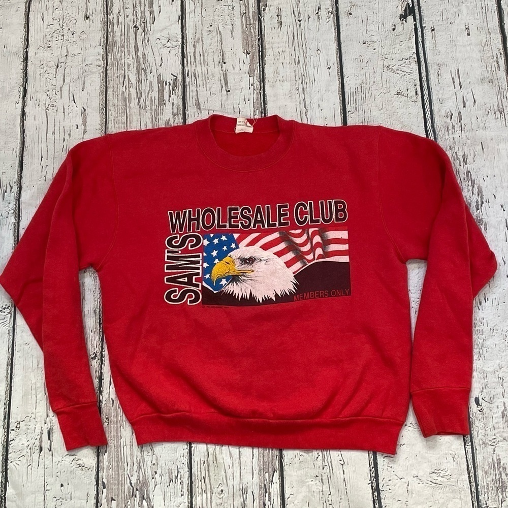 Vintage 90s Sams Wholesale Club Red 1990s Crewneck Jumper Sweatshirt